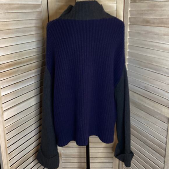Victor Alfaro Oversized Chunky Shaker Knit Turtleneck Sweater Navy Gray M - Picture 6 of 10